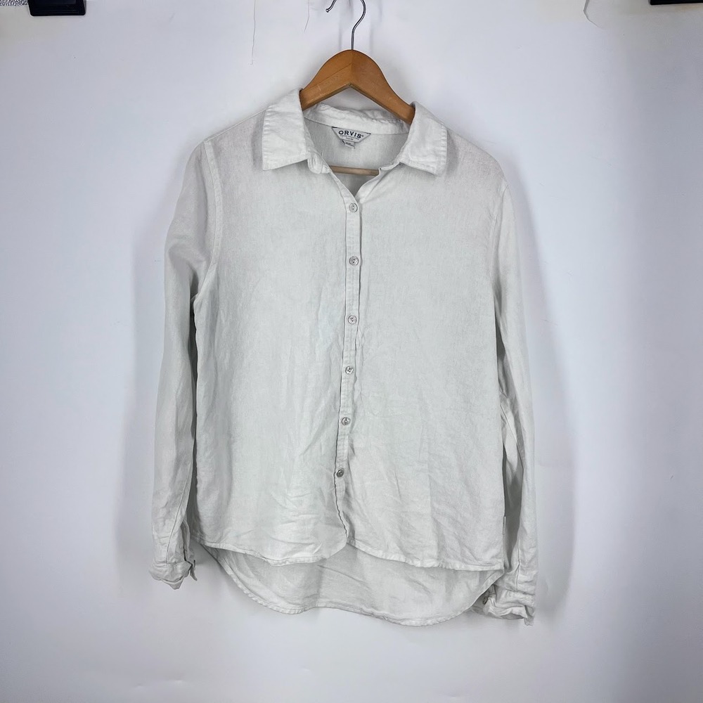 Orvis Classic Collection Linen Blend Roll Tab Button Up Shirt Womens Medium